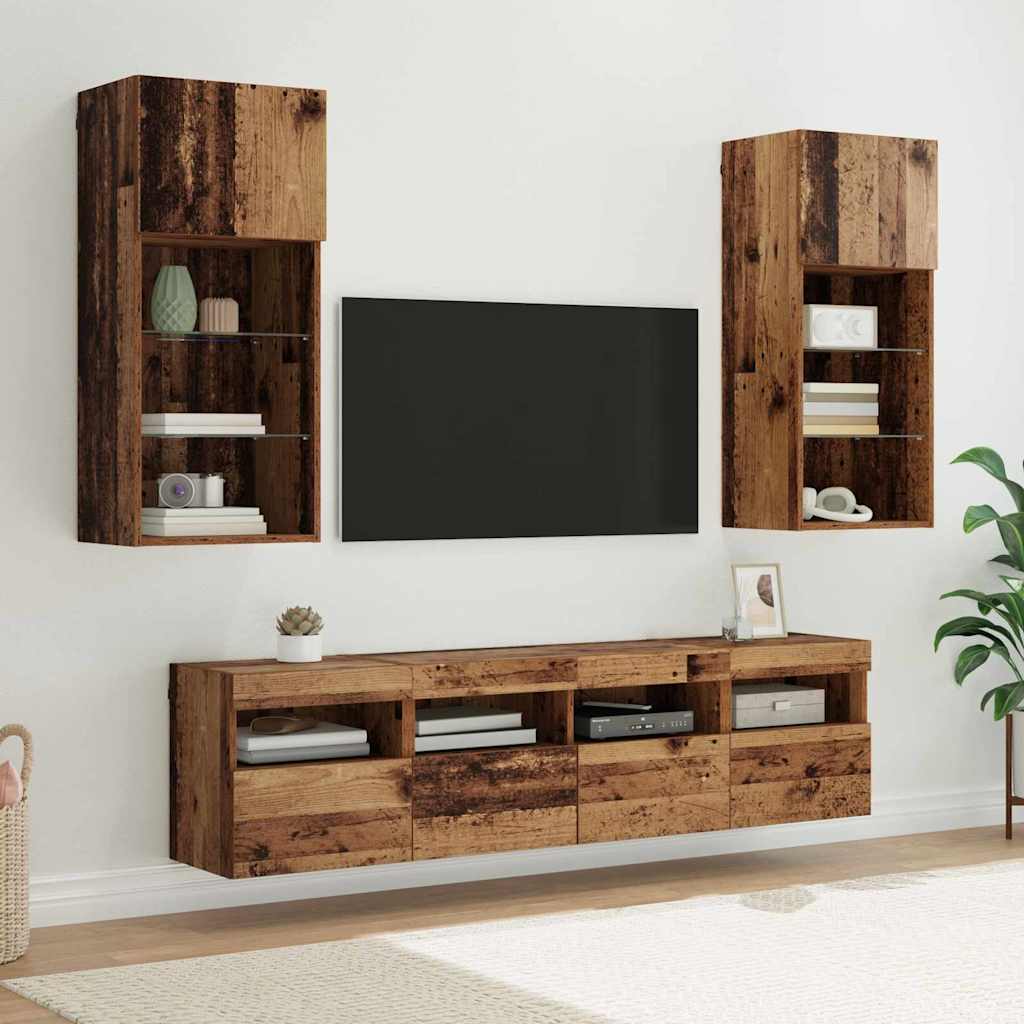 TV Wall Units with LED Old Wood Engineered Wood