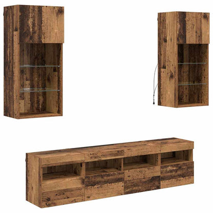TV Wall Units with LED Old Wood Engineered Wood