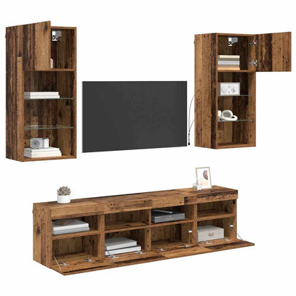 TV Wall Units with LED Old Wood Engineered Wood