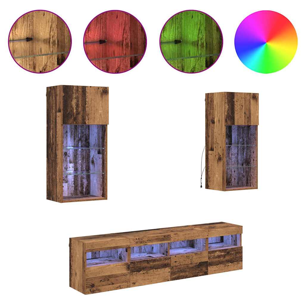 TV Wall Units with LED Old Wood Engineered Wood