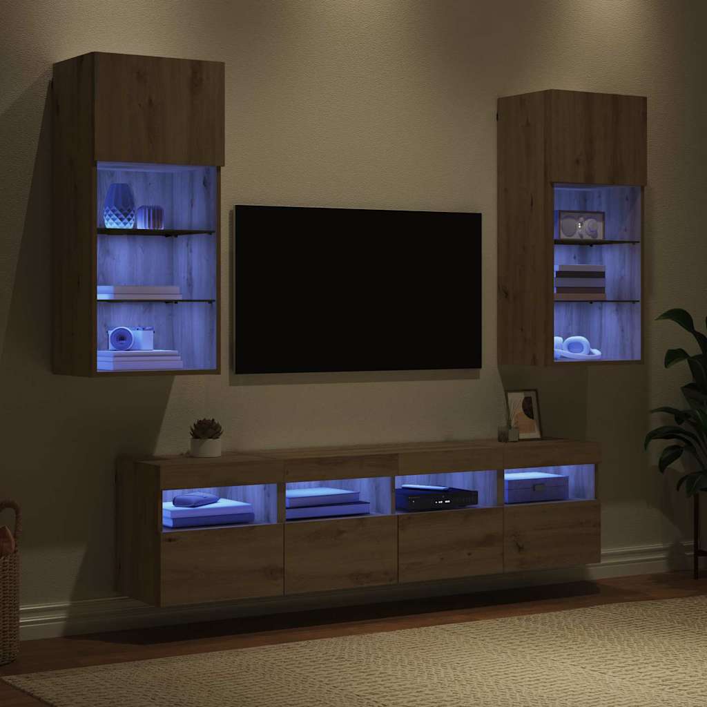 TV Wall Units with LED Artisan Oak Engineered Wood