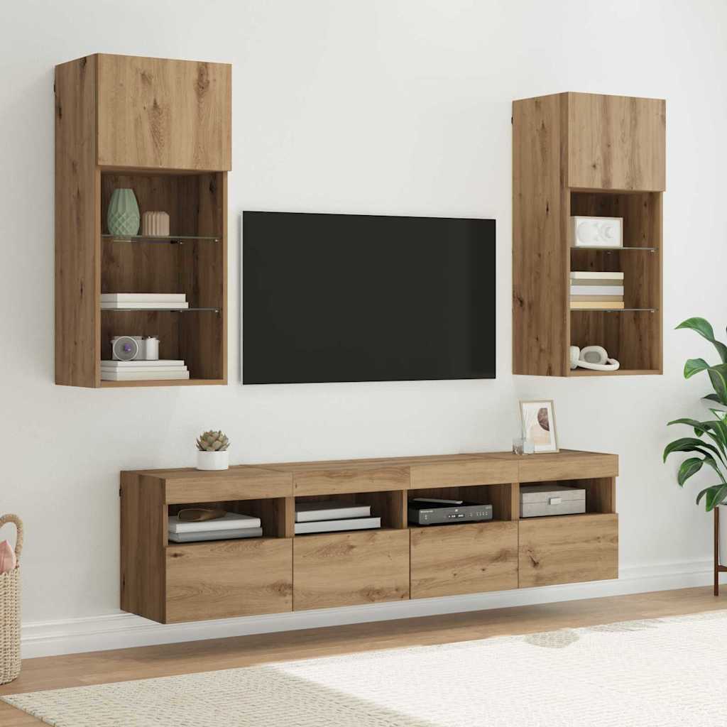 TV Wall Units with LED Artisan Oak Engineered Wood