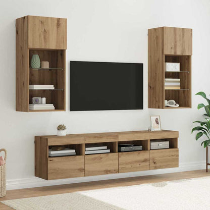 TV Wall Units with LED Artisan Oak Engineered Wood