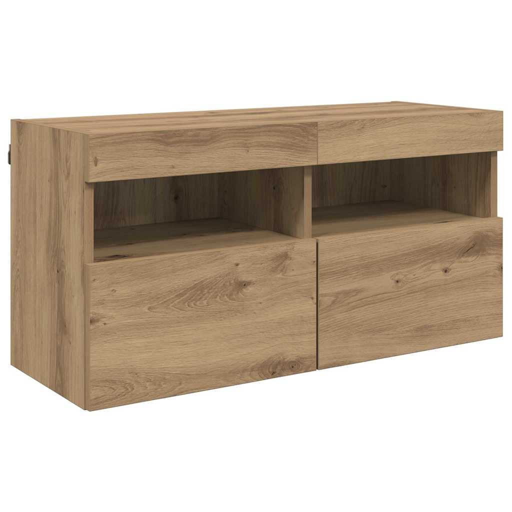 TV Wall Units with LED Artisan Oak Engineered Wood