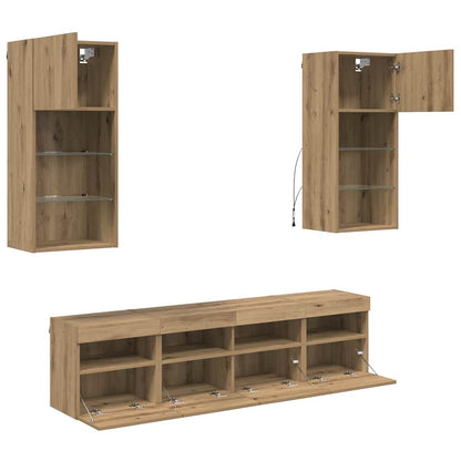 TV Wall Units with LED Artisan Oak Engineered Wood
