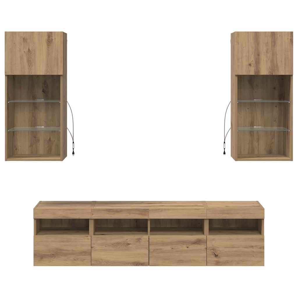 TV Wall Units with LED Artisan Oak Engineered Wood