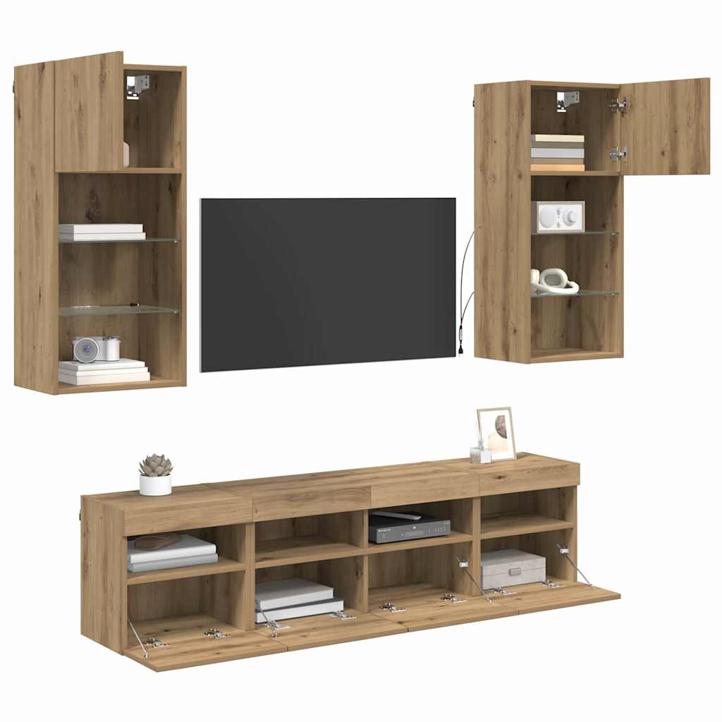 TV Wall Units with LED Artisan Oak Engineered Wood