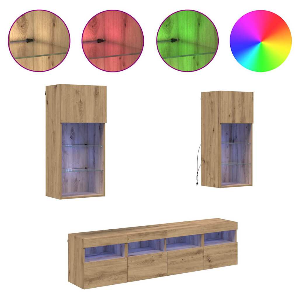 TV Wall Units with LED Artisan Oak Engineered Wood