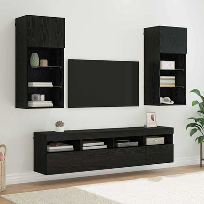 TV Wall Units with LED Black Oak Engineered Wood