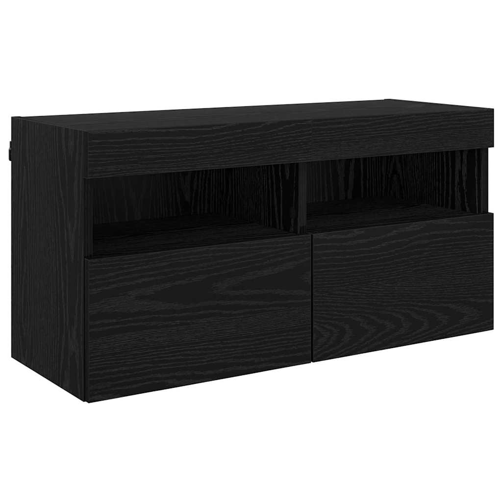 TV Wall Units with LED Black Oak Engineered Wood