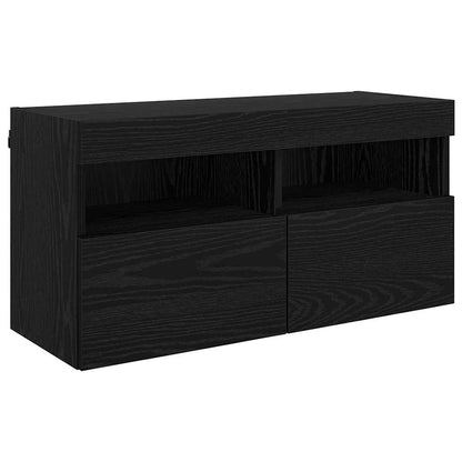 TV Wall Units with LED Black Oak Engineered Wood
