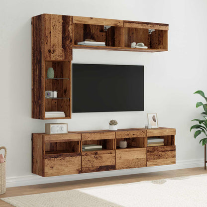 TV Cabinet with LED Wall-mounted 7 pcs Old Wood Engineered Wood