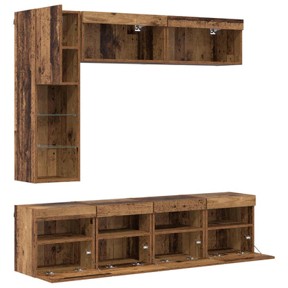 TV Cabinet with LED Wall-mounted 7 pcs Old Wood Engineered Wood