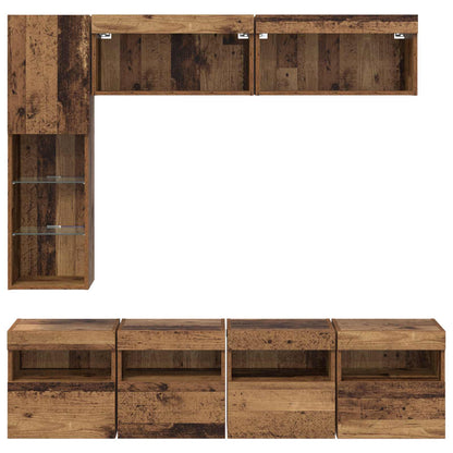 TV Cabinet with LED Wall-mounted 7 pcs Old Wood Engineered Wood