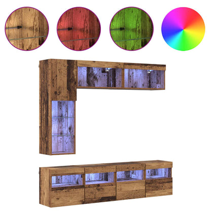 TV Cabinet with LED Wall-mounted 7 pcs Old Wood Engineered Wood
