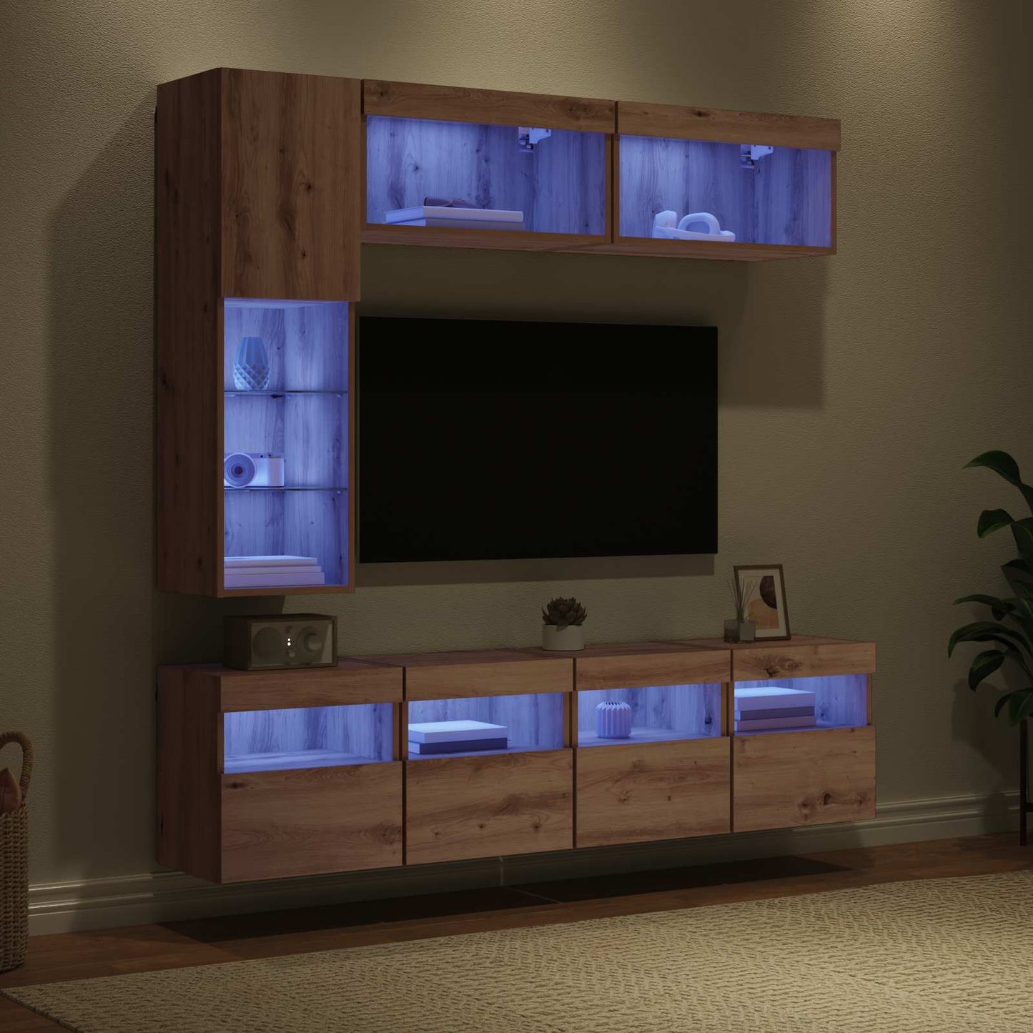 TV Cabinet with LED 7 pcs Artisan Oak Engineered Wood