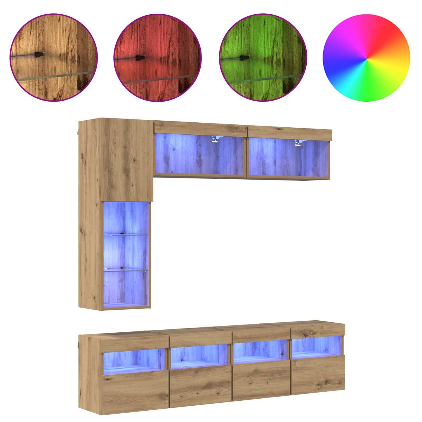 TV Cabinet with LED 7 pcs Artisan Oak Engineered Wood