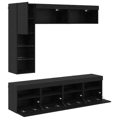 TV Cabinet with LED 7 pcs Black Oak Engineered Wood