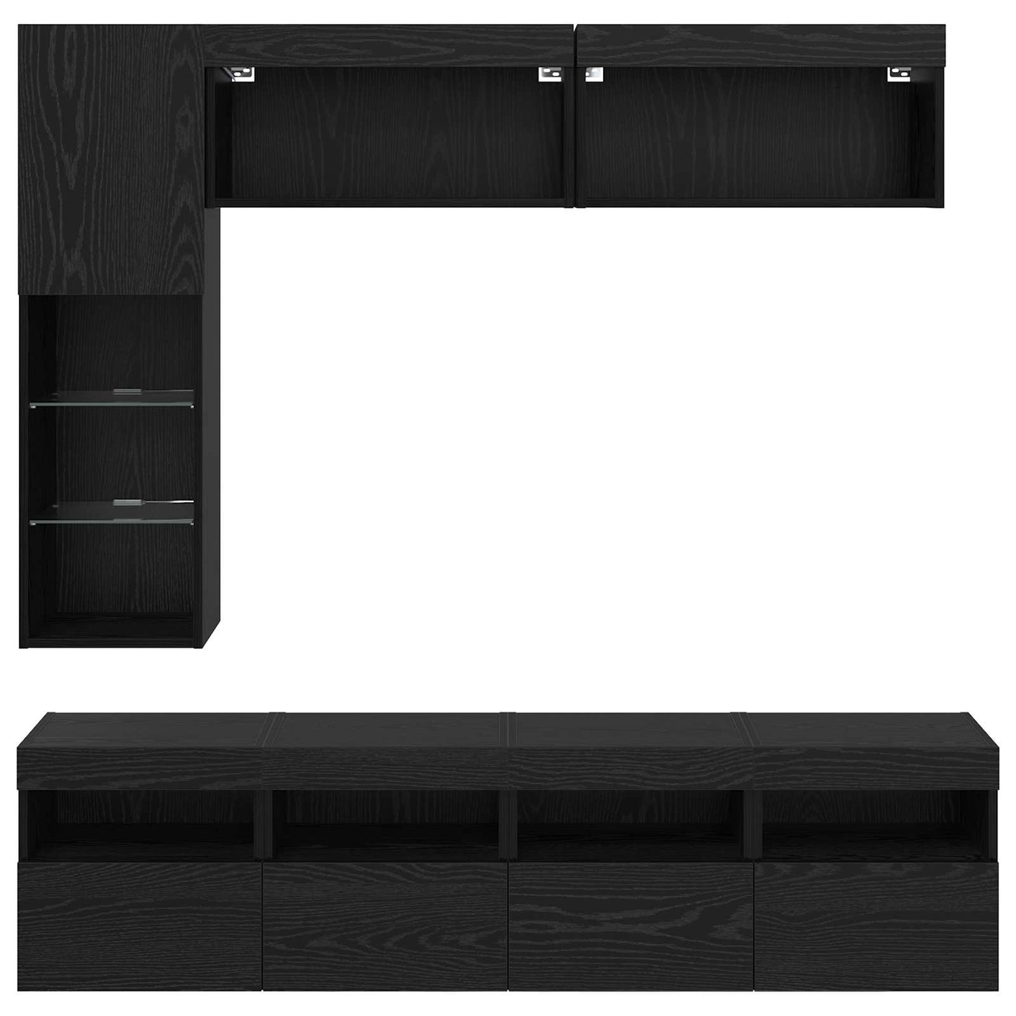 TV Cabinet with LED 7 pcs Black Oak Engineered Wood