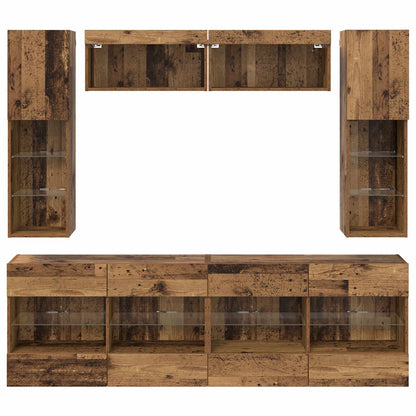 TV Wall Cabinet Set with LED 6 pcs Old Wood Engineered Wood