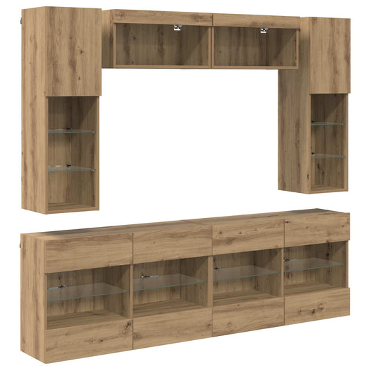 TV Wall Cabinet Set with LED 6 pcs Artisan Oak Engineered Wood