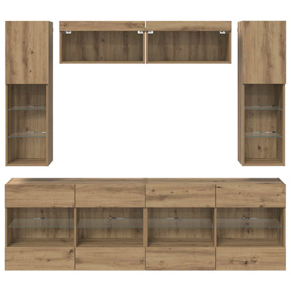 TV Wall Cabinet Set with LED 6 pcs Artisan Oak Engineered Wood