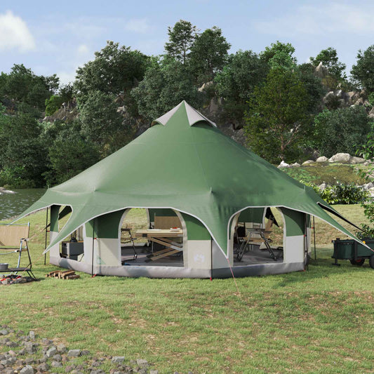 Family Tent Green 10-Person 185T Polyester with PU Coating