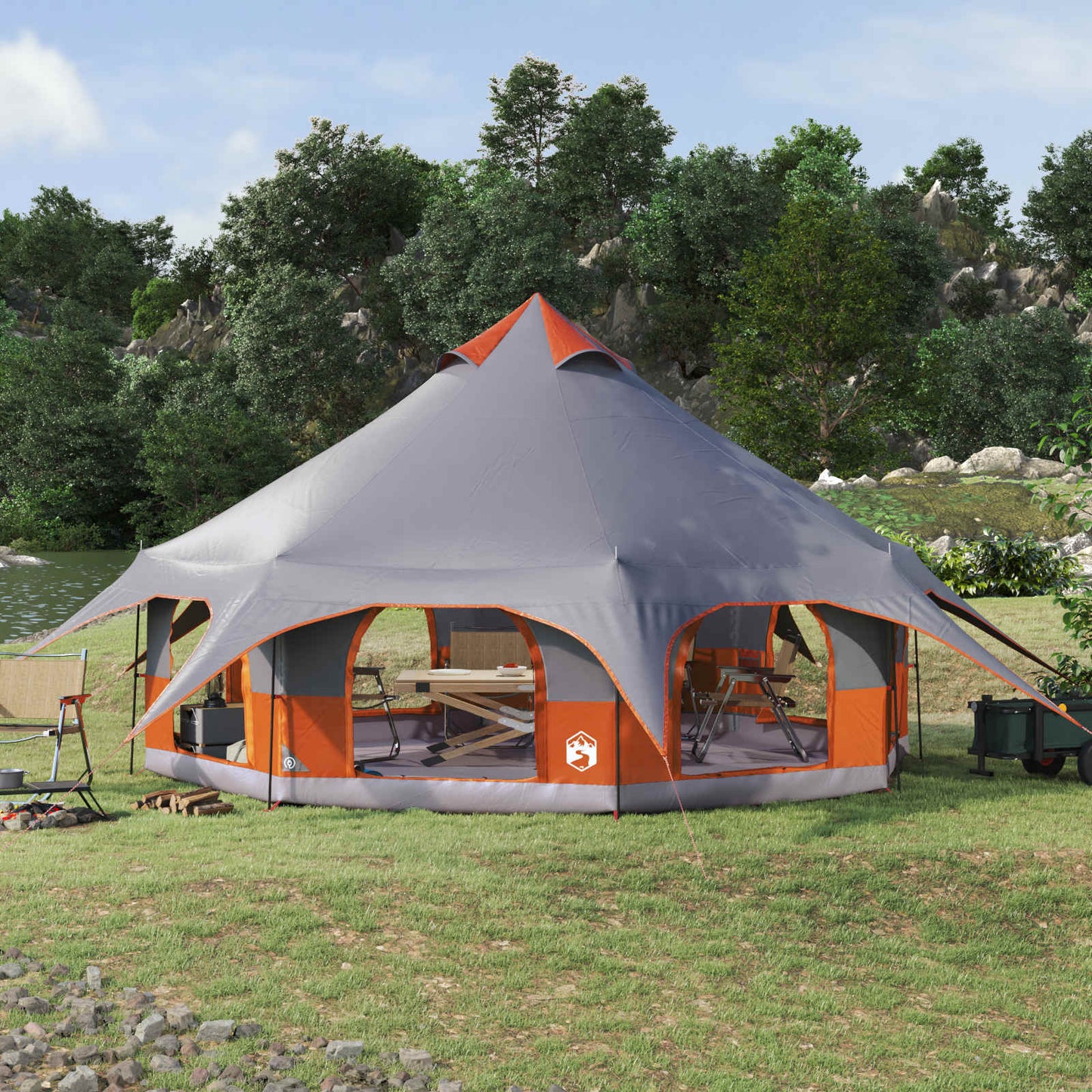 Family Tent Grey and Orange 10-Person