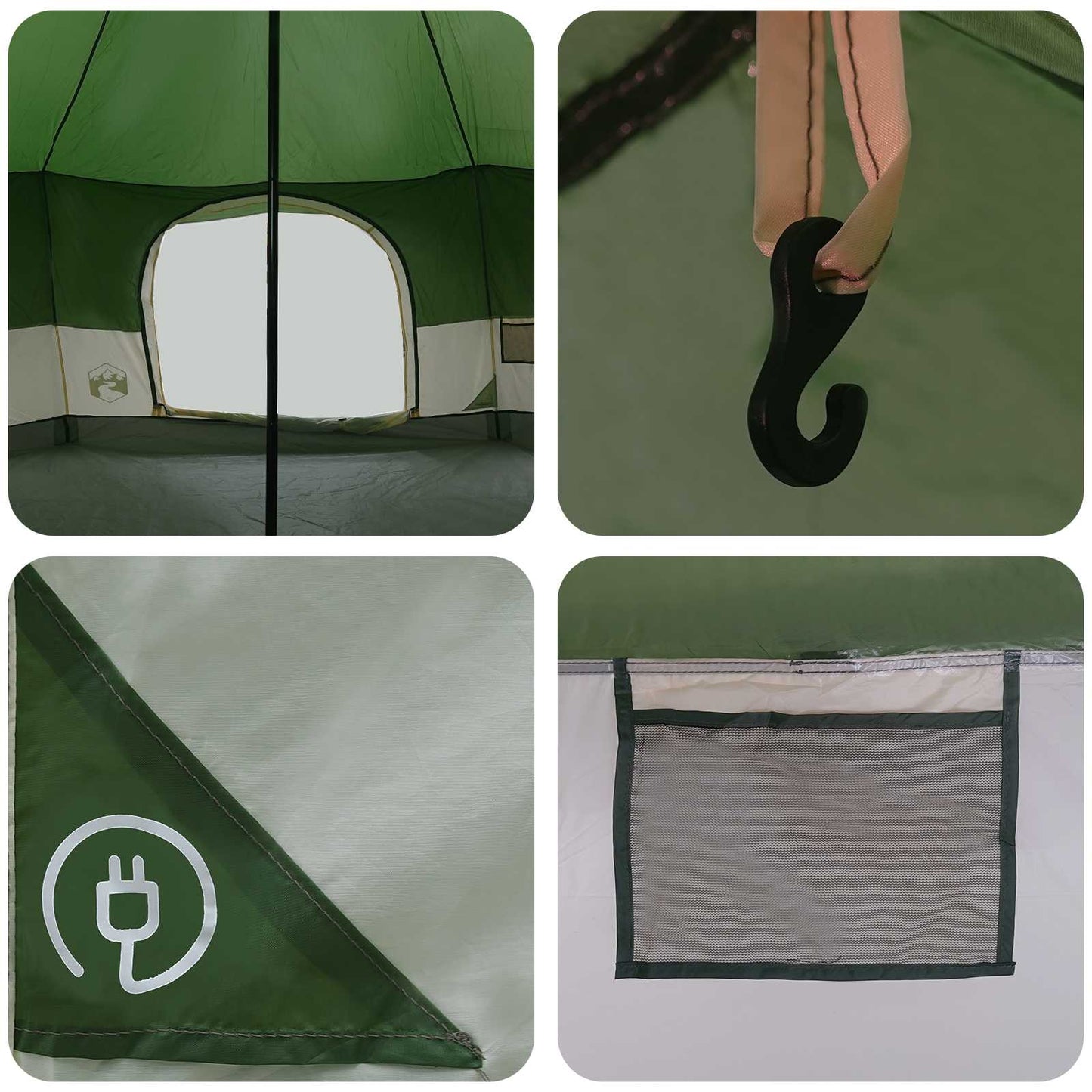 Family Tent 18-Person Green 185T Polyester with PU Coating