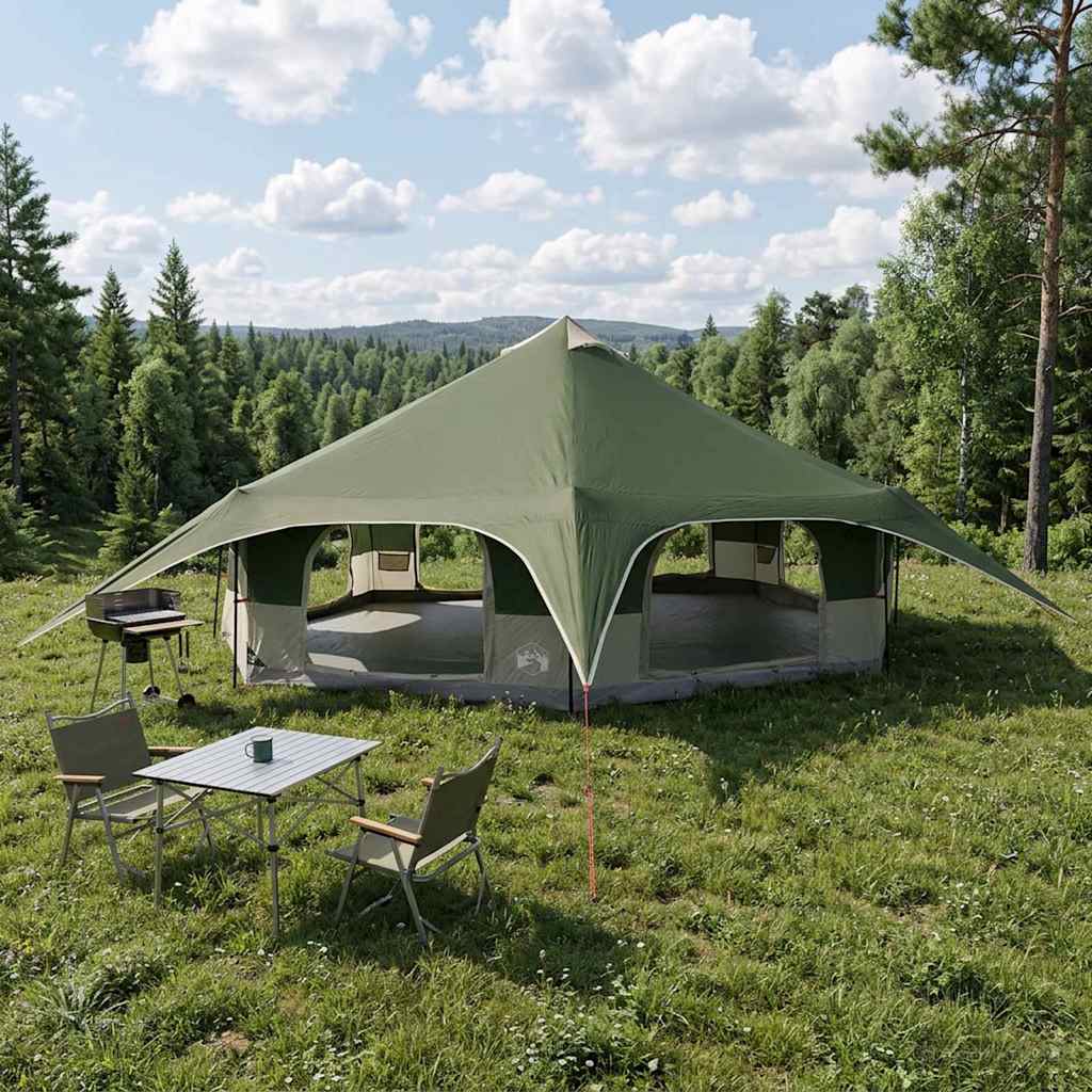 Family Tent 18-Person Green 185T Polyester with PU Coating