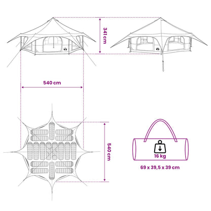 Family Tent 18-Person Green 185T Polyester with PU Coating