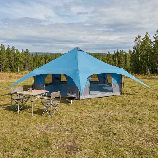 Family Tent 18-Person Blue 185T Polyester with PU Coating