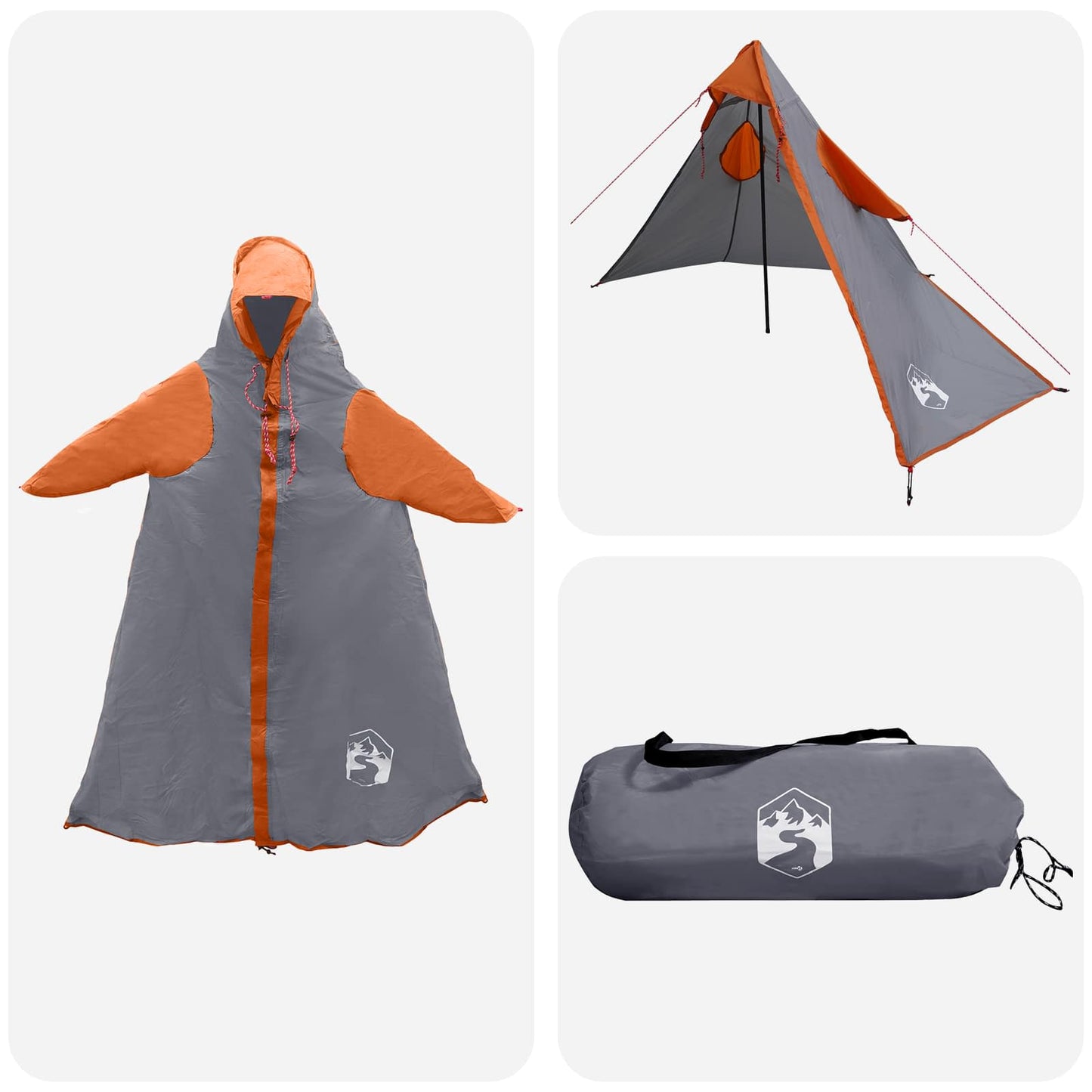 2-in-1 Rain Poncho with Hood Grey and Orange 262 x 126 x 130 cm
