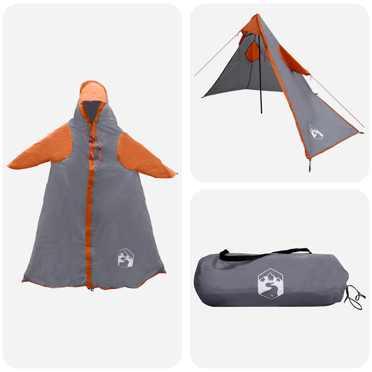 2-in-1 Rain Poncho with Hood 262 x 126 x 130 cm Grey and Orange