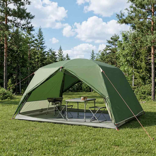 Backpacking Tent 4-Person Green 185T Polyester with PU Coating