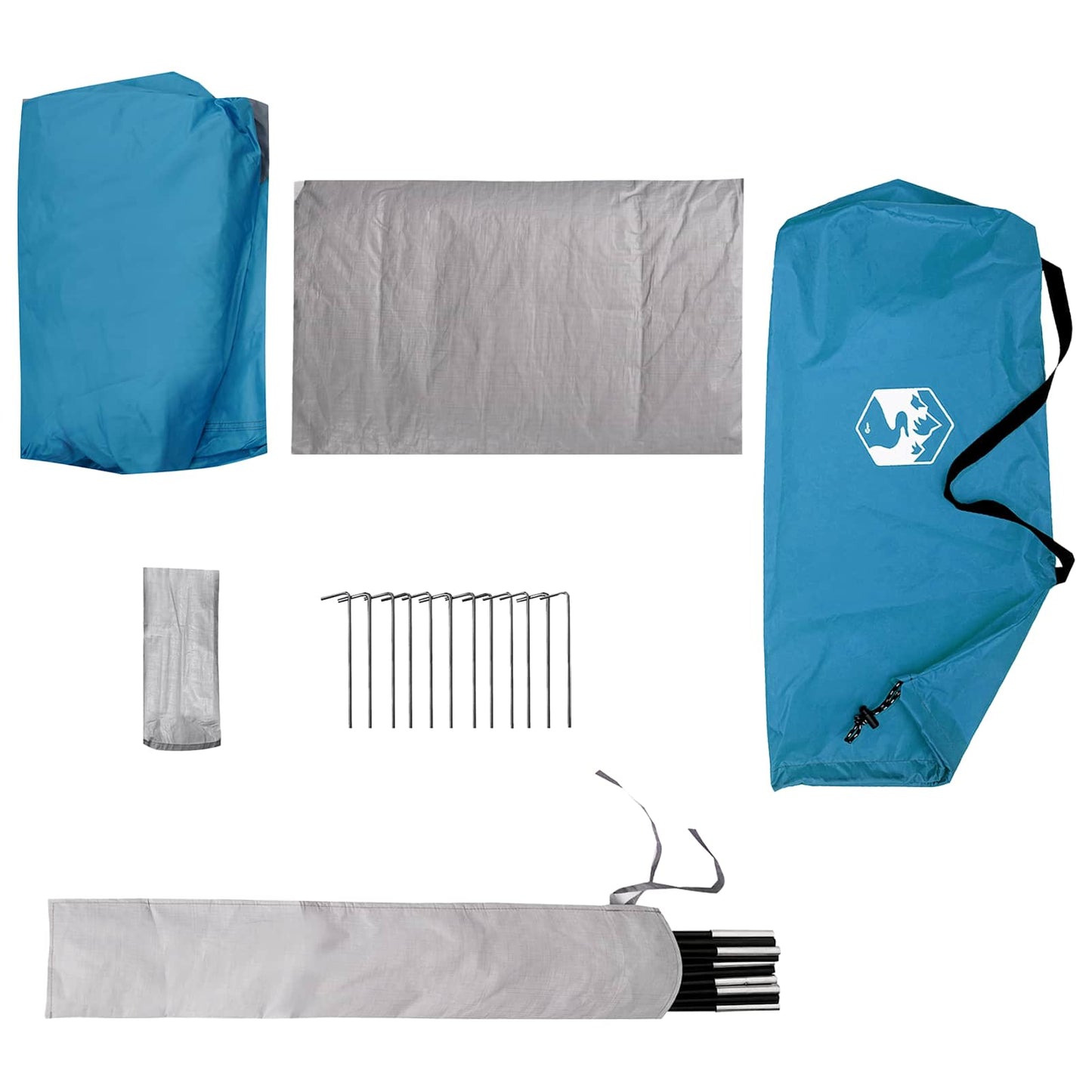 Backpacking Tent Blue 4-Person 185T Polyester with PU Coating