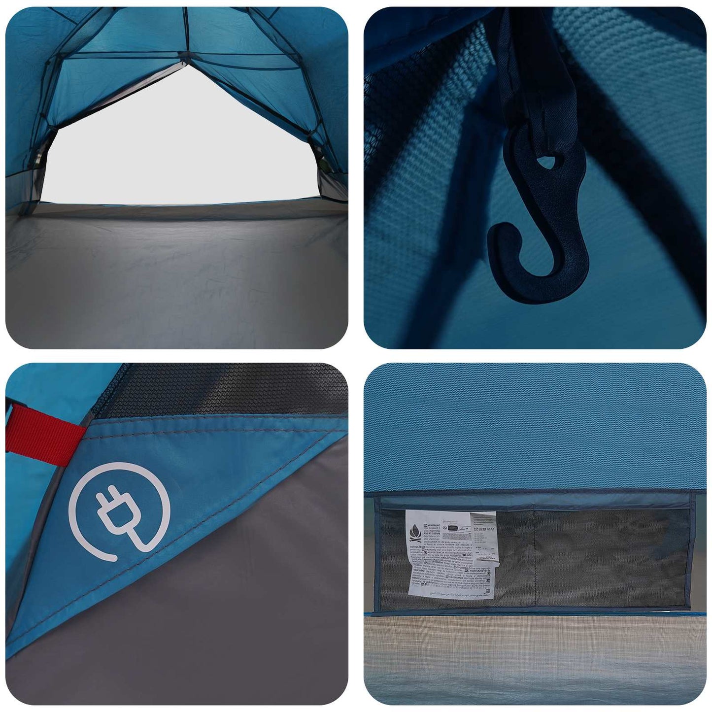 Backpacking Tent Blue 4-Person 185T Polyester with PU Coating