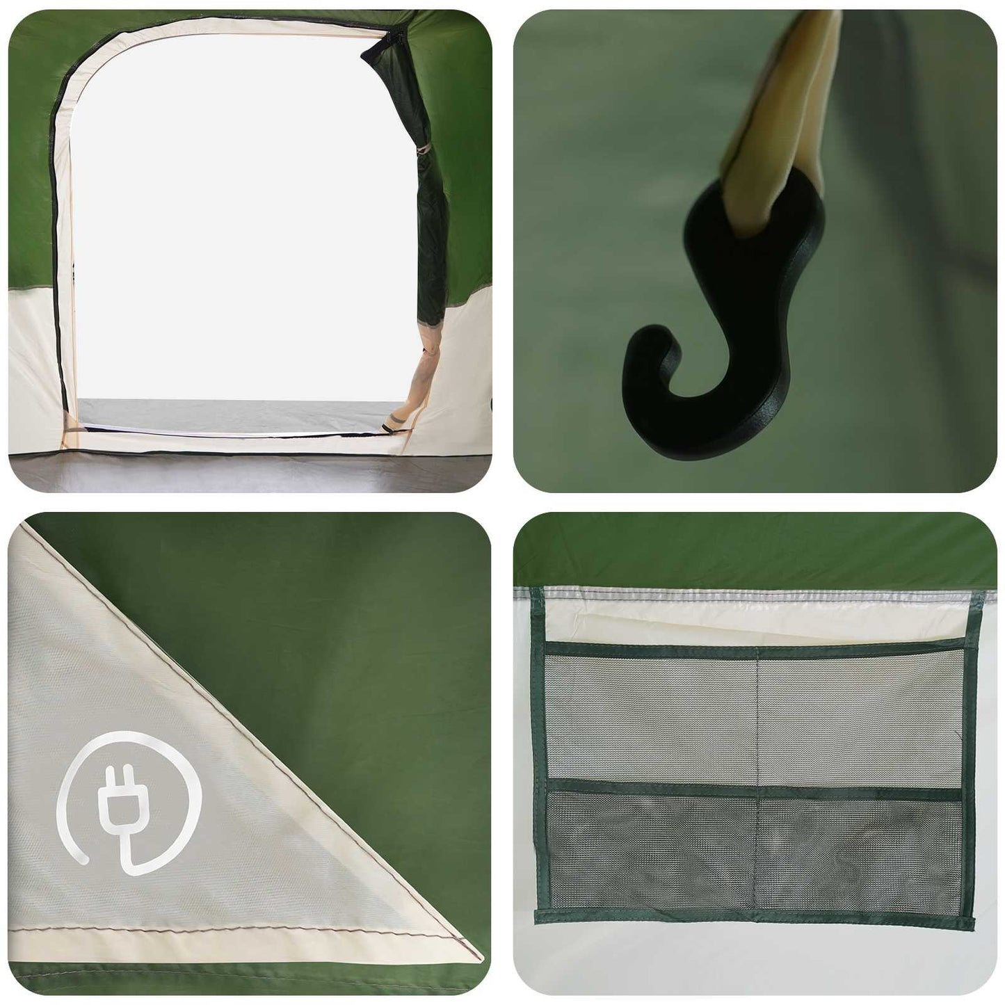 Family Tent with Rainfly Water-resistant tunnel Green 10-Person