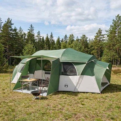 Family Tent with Rainfly Water-resistant tunnel Green 10-Person