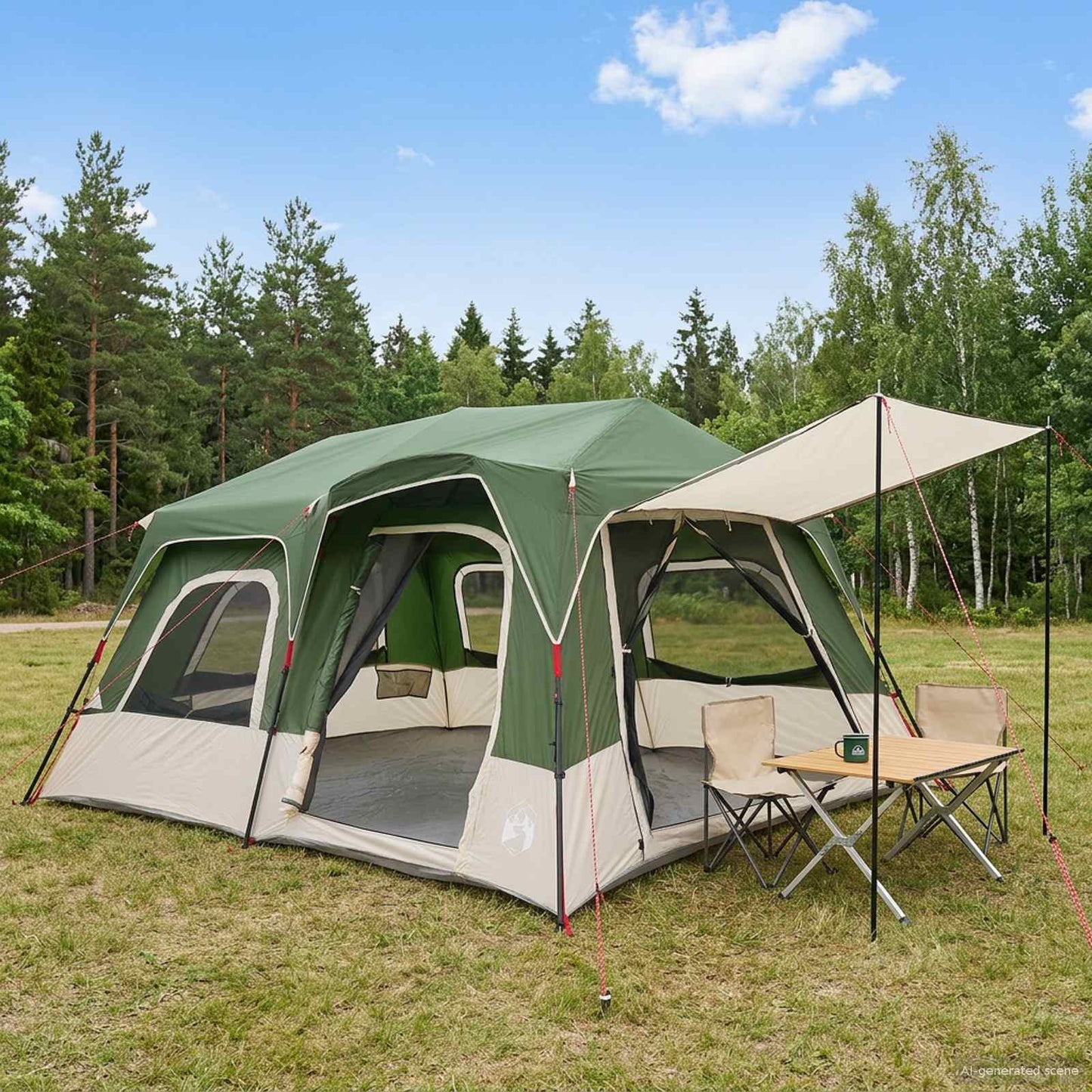 Instant Tent 8-Person Green 185T Polyester with PU Coating