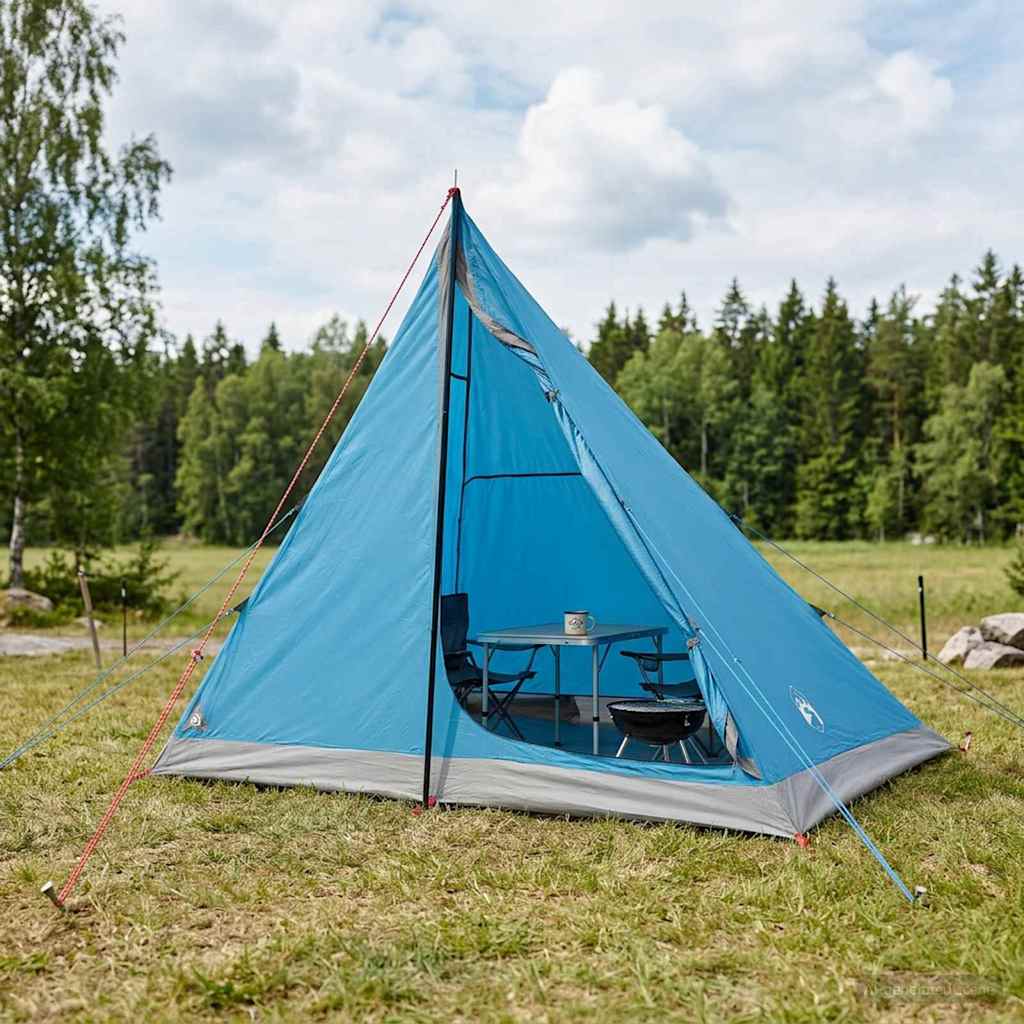 Backpacking Tent Blue 2-Person 185T Polyester with PU Coating