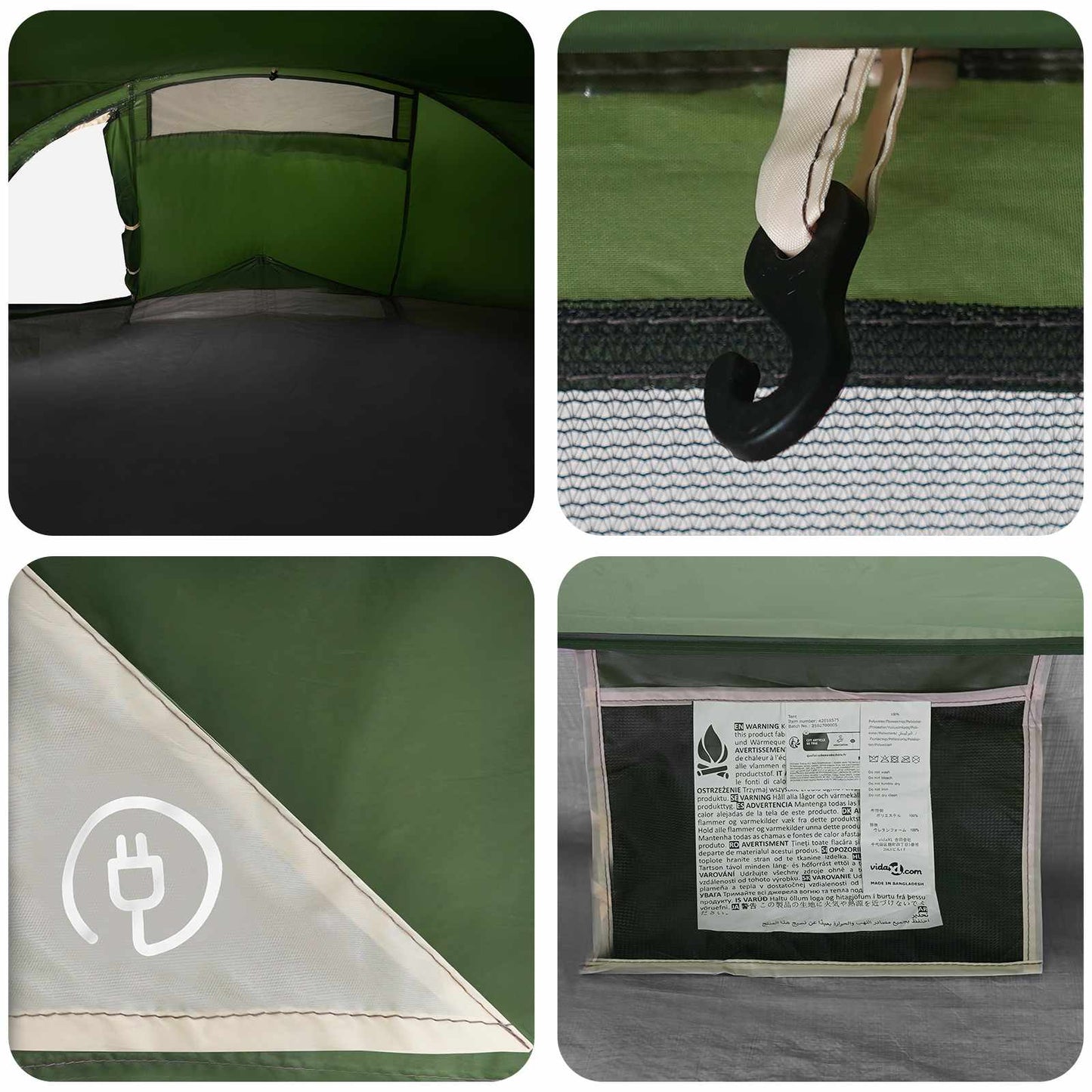 Backpacking Tent 4-Person Green 185T Polyester with PU Coating
