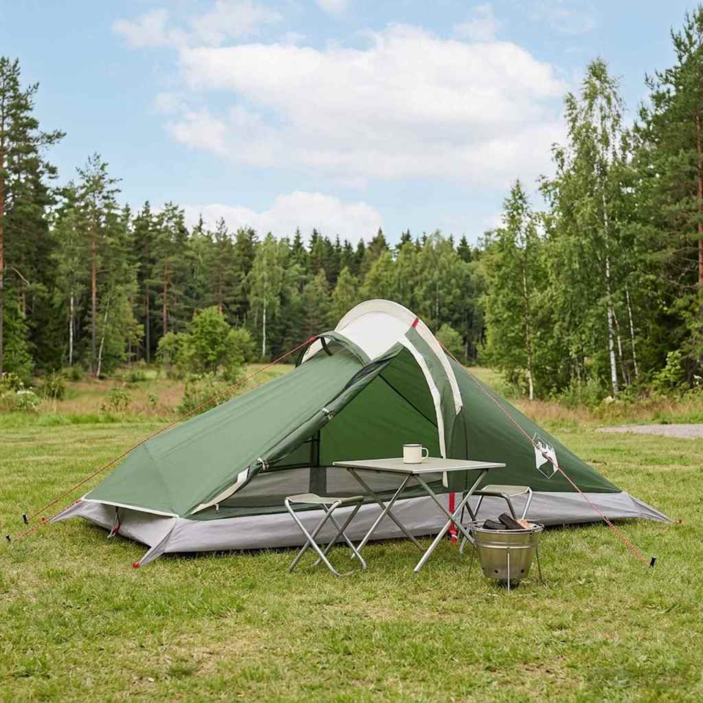 Backpacking Tent 4-Person Green 185T Polyester with PU Coating