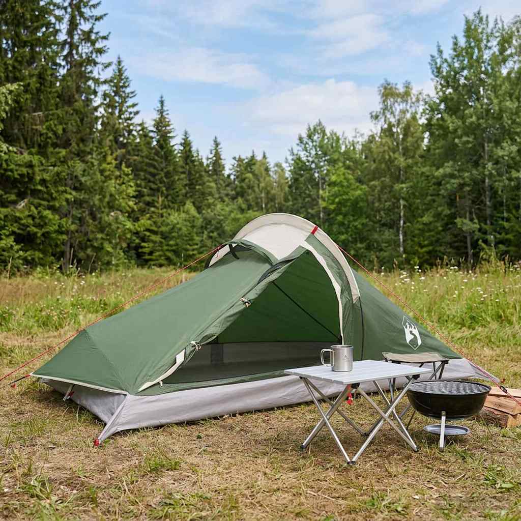 Backpacking Tent Green 2-Person 185T Polyester with PU Coating