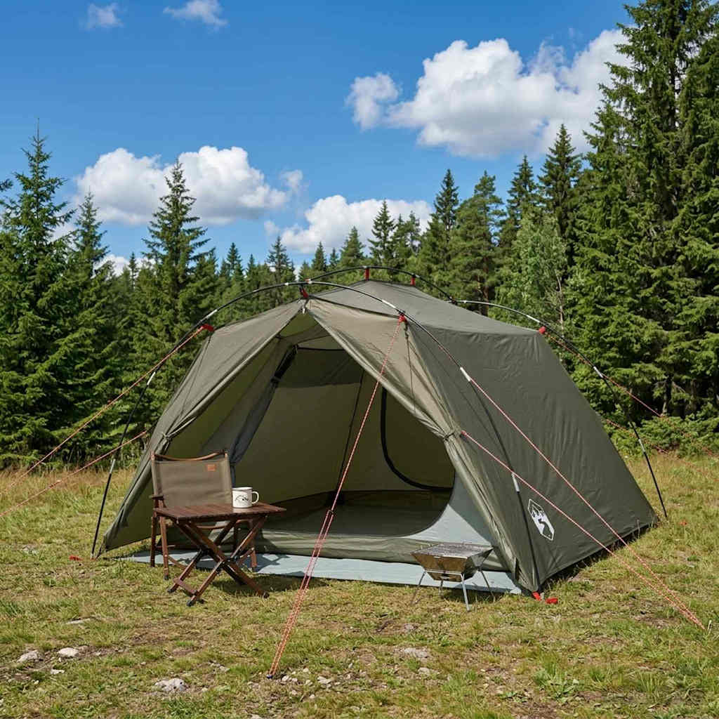 Tunnel Tent 4-Person Olive Green 185T Polyester with PU Coating