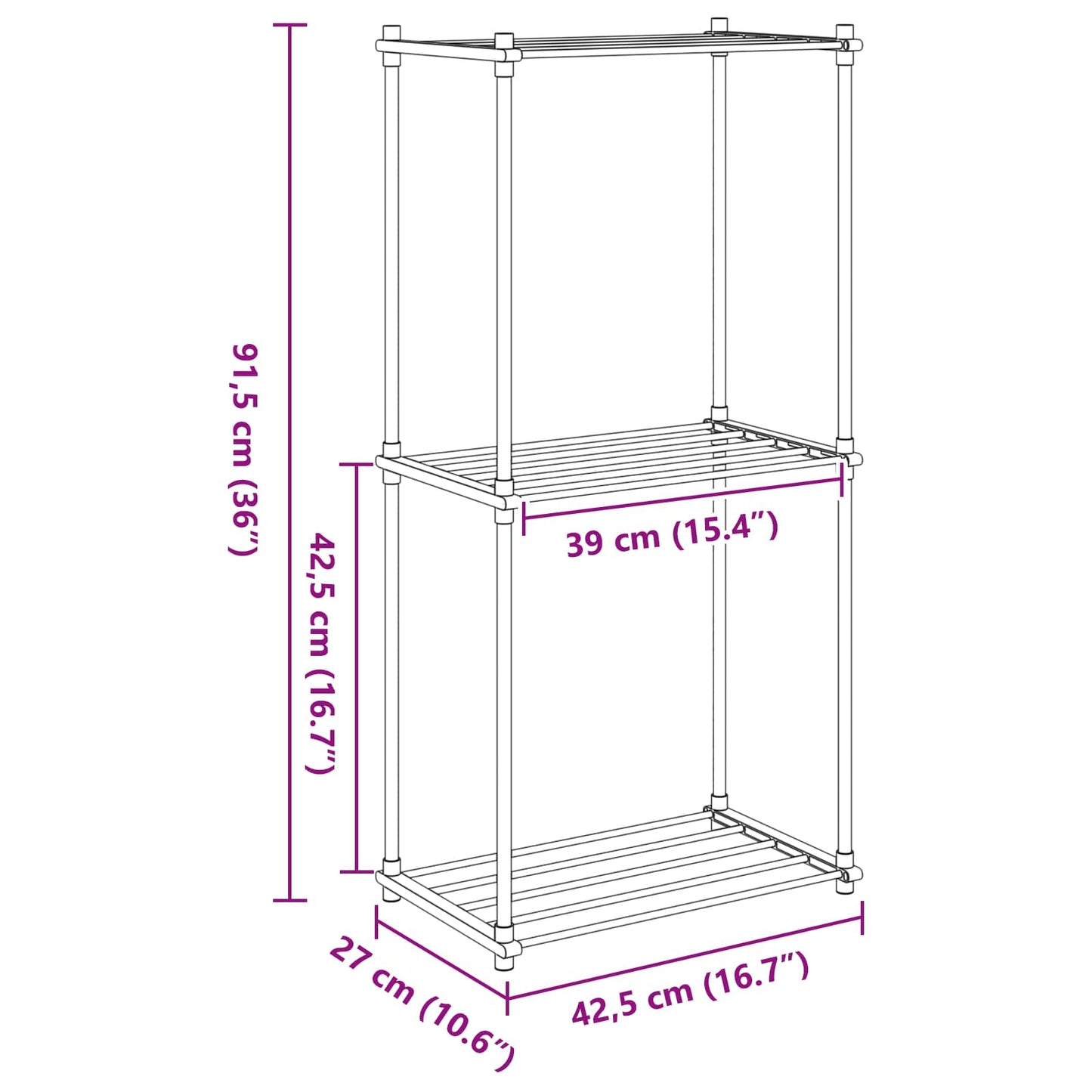 Tubular Shelf with Storage White 42.5 x 27 x 91.5 cm Aluminium