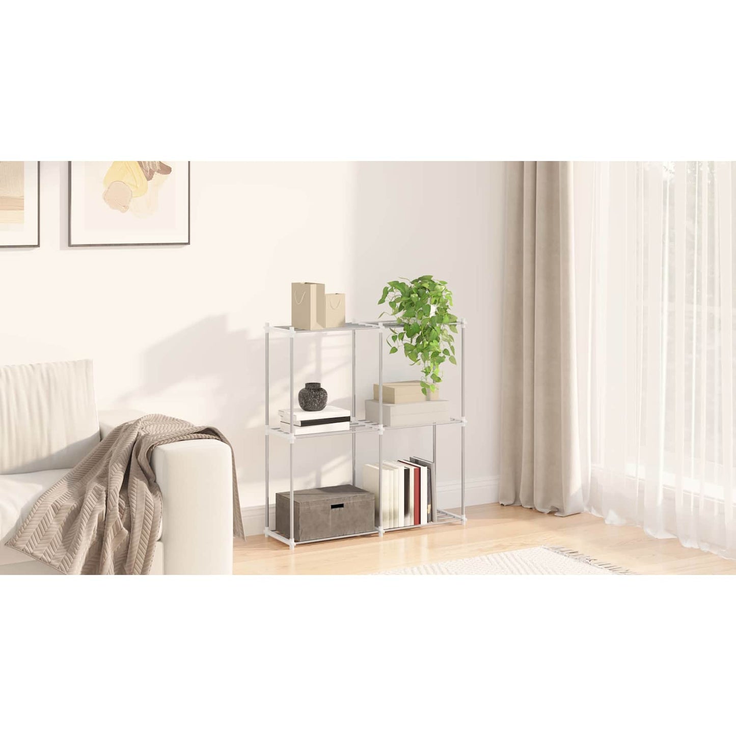 Tubular Shelf with Storage White 86 x 27 x 90 cm Aluminium