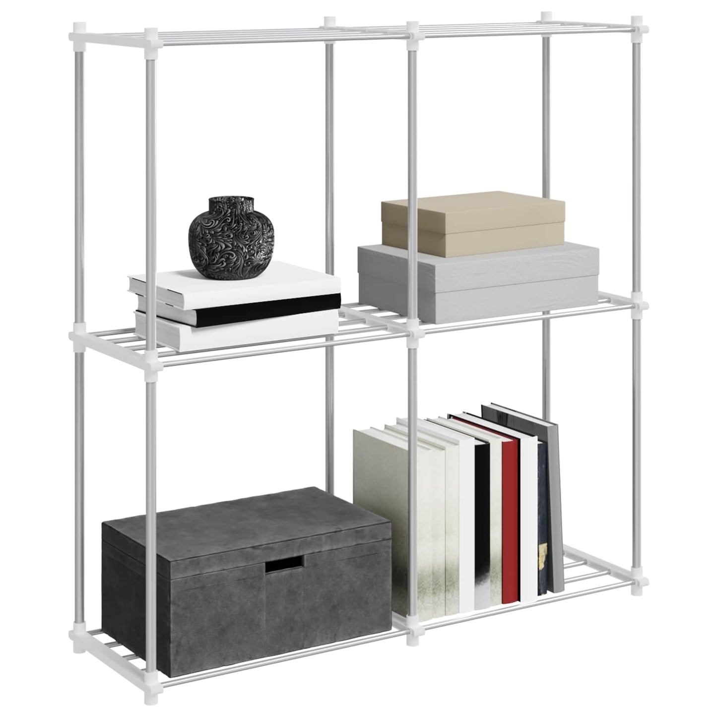 Tubular Shelf with Storage White 86 x 27 x 90 cm Aluminium