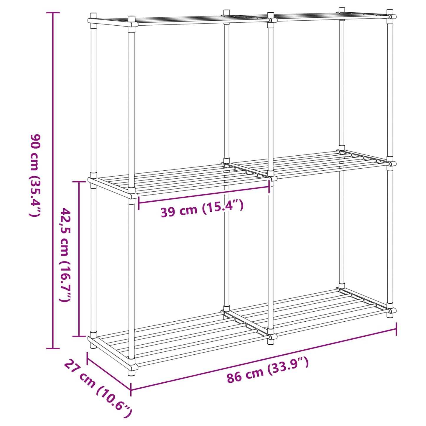Tubular Shelf with Storage White 86 x 27 x 90 cm Aluminium
