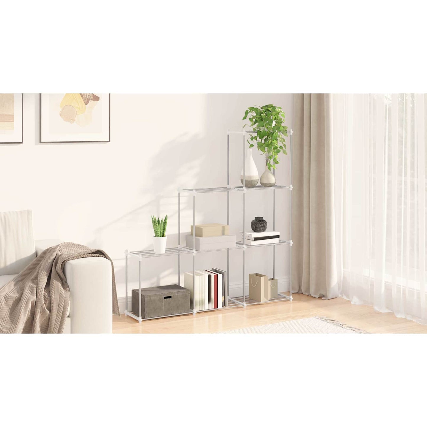 Tubular Shelf with Storage White 129 x 27 x 132 cm Aluminium